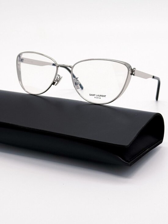 New Saint Laurent Eyeglasses SLM92 001 Silver Cat Eye Women Eyewear main image 6
